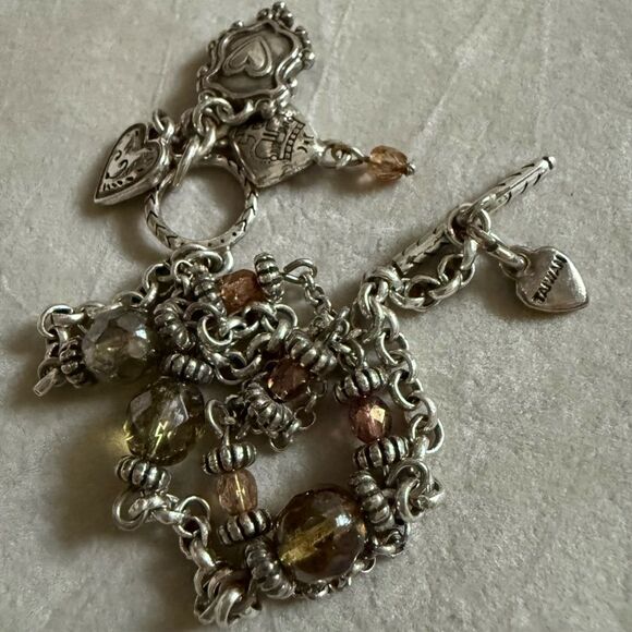Brighton Heart Charm Bracelet Beaded Double Strand Toggle Clasp 8” - Picture 7 of 17
